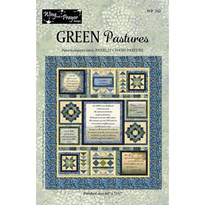 Green Pastures quilt pattern cover for 64½ by 74 inch quilt kit by Wing and a Prayer Designs
