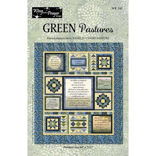 Green Pastures quilt pattern cover for 64½ by 74 inch quilt kit by Wing and a Prayer Designs