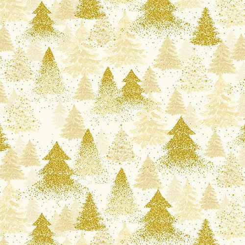 Merry Christmas -  CM3624 Cream - Golden Christmas Trees - Timeless Treasures