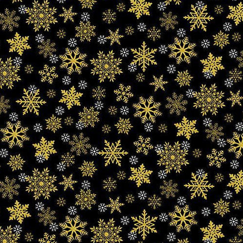 Merry Christmas -  CM3627 Black - Metallic Snowflakes - Timeless Treasures