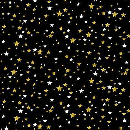 Merry Christmas -  CM3628 Black - Metallic Stars - Timeless Treasures