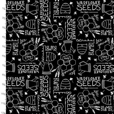Feed the Bees - Tonal Pictures on Black - 17217-blk - 3 Wishes Fabrics