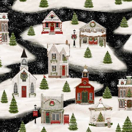 Home for the Holidays - Village - 18101-blk - 3 Wishes Fabrics