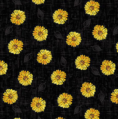 Mellow Yellow - 1968-99 Mini Daisies Black - Blank Quilting
