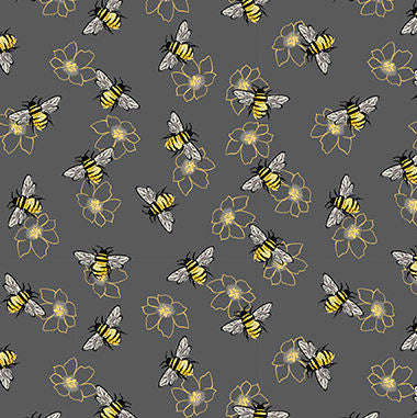 Mellow Yellow - 1969-95 Bees and Blooms Gray - Blank Quilting