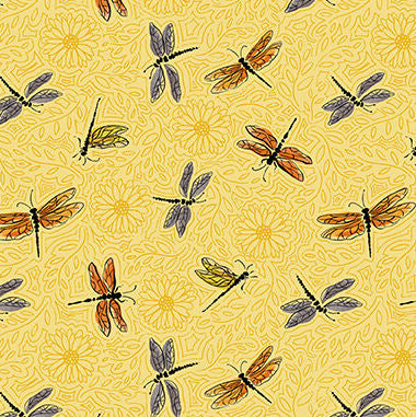 Mellow Yellow - 1970-44 Dragonflies & Blooms Yellow - Blank Quilting