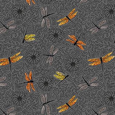 Mellow Yellow - 1970-95 Dragonflies & Blooms Gray - Blank Quilting