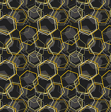 Mellow Yellow - 1971-99 Layered Hexagons Black - Blank Quilting