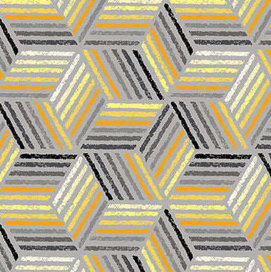 Mellow Yellow - 1973-90 Tumbling Blocks Gray - Blank Quilting