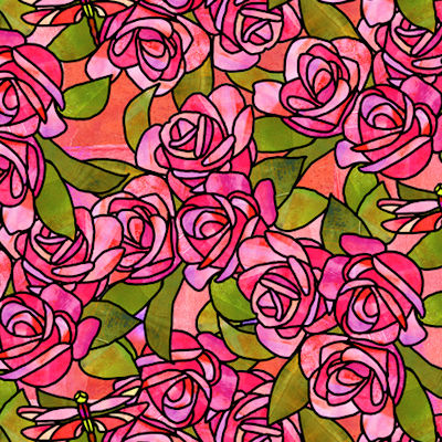 28267P Roses Pink - Stained Glass Garden