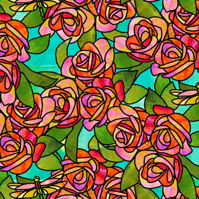 28267Q Roses Aqua - Stained Glass Garden