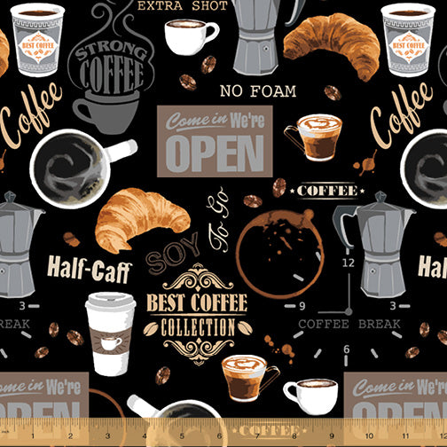 Coffee Shop  - Motifs on Black - 52259-2 - Windham