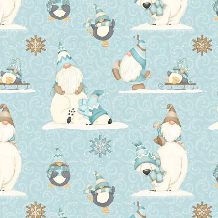 I Love Sngnomies - F9637-11 Aqua Polar Bear Allover - Henry Glass Fabrics