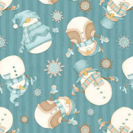 I Love Sngnomies - F9644-11 Dk Aqua Tossed Snowman - Henry Glass Fabrics