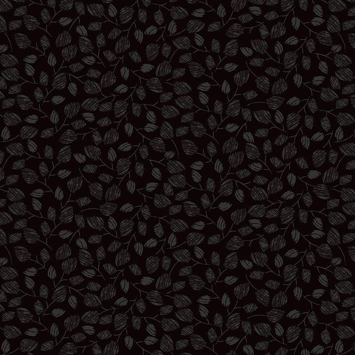 Hue - C1126-Black - Buttercup Leaves on Stems - Timeless Treasures