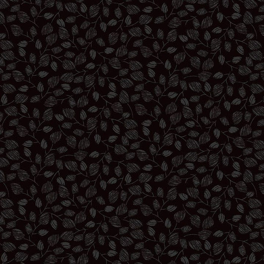 Hue - C1126-Black - Buttercup Leaves on Stems - Timeless Treasures
