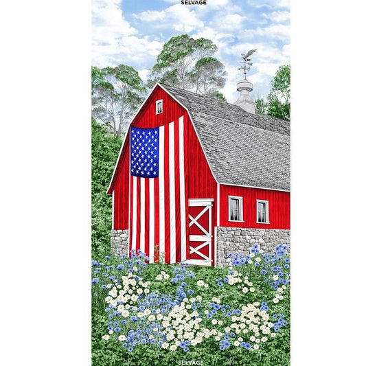 Freedom Farm - Red Barn Panel - Timeless Treasures